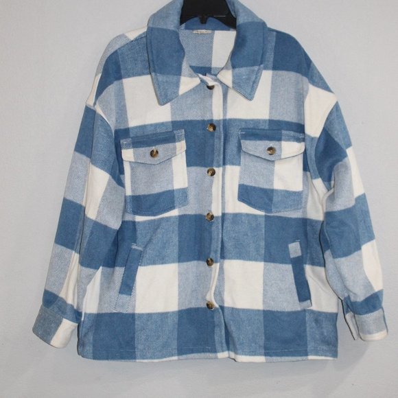 a.n.a Jackets & Blazers - Nwot a.n.a. Blue and White Plaid Shacket.  Perfect for fall and winter. Size XL